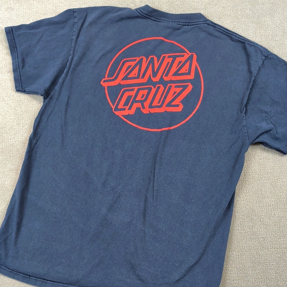 Santa Cruz Skateboards T-Shirt Mens Large Navy Faded Red Dot Logo Graphic Tee